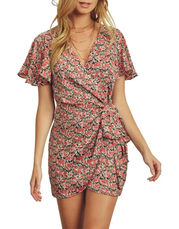 Floral-print Satin Wrap Mini Dress