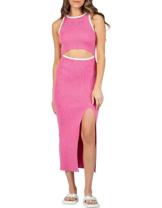 Ribbed-knit Cutout Midi Dress