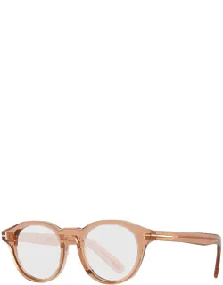 Sunglasses, Round Full Rim, Shiny Light Brown Frame And Smoke Lens