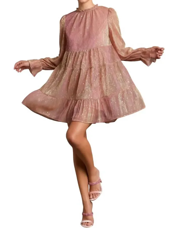 Rhinestone Embellished Tiered Metallic Dress