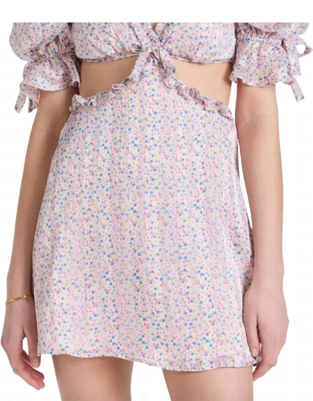 Floral-print Cutout Satin Chiffon Mini Dress