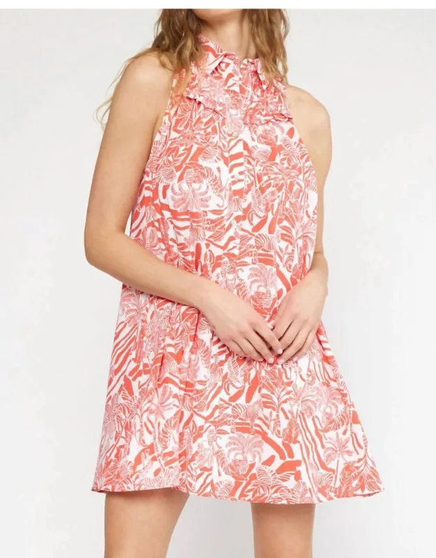 Tropical Print Collared Dress