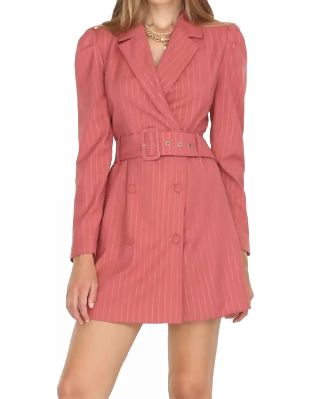 Pinstripe Belted Blazer Dress