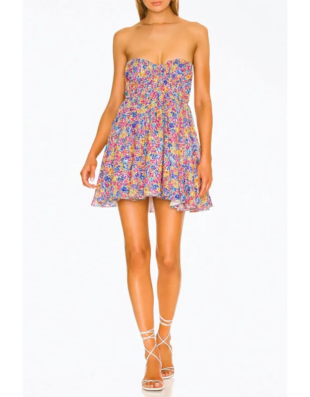 Floral-print Strapless Bustier Mini Dress