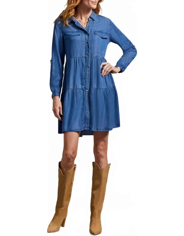 Chambray Roll Sleeve Dress