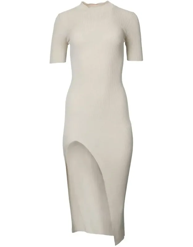 Ribbed Midi Dress With Front Slit