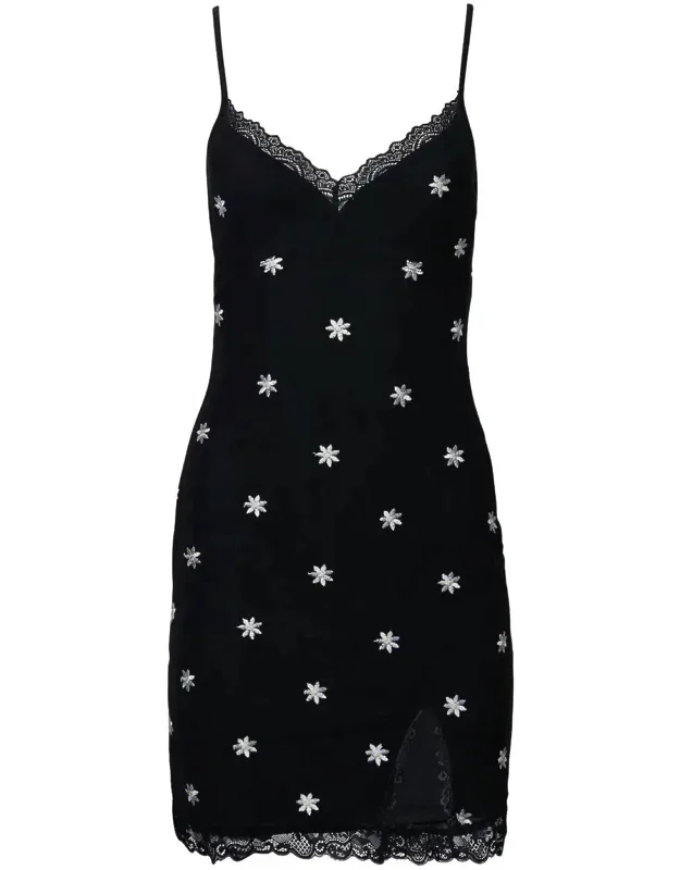 Floral-embroidered Stretch-mesh Mini Dress