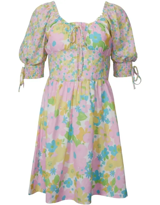 Floral-print Corset-effect Satin Mini Dress