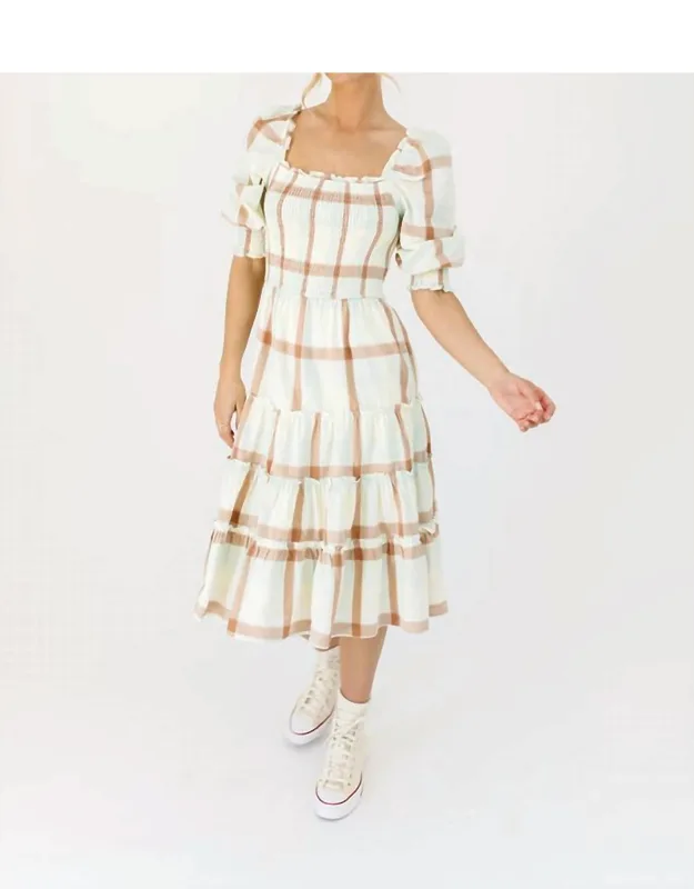 Plaid Smocked Midi Dress