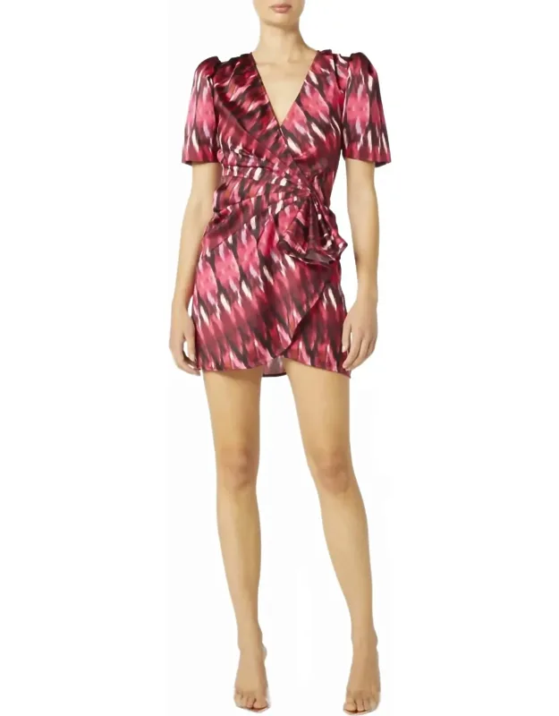 Pleated Draped Satin Mini Wrap Dress