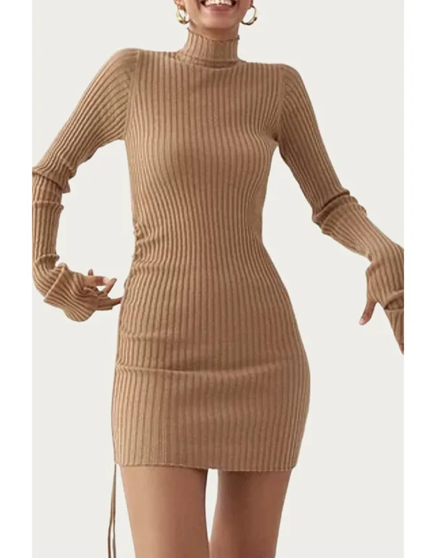 Ribbed-knit Turtleneck Mini Dress