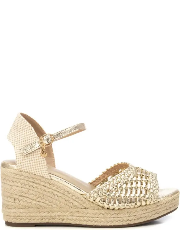 Metallic Ankle Strap Wedge Sandals