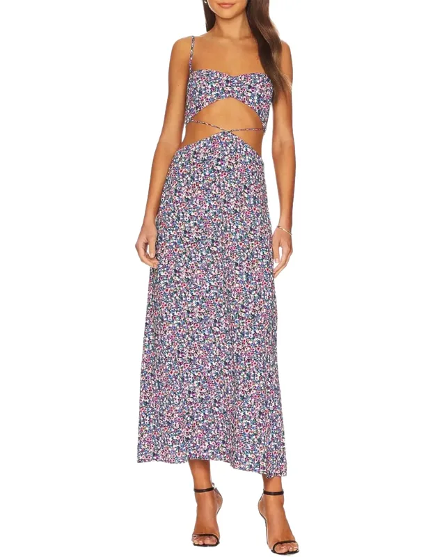 Floral-print Cutout Crepe Midi Dress