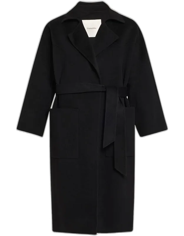Wool-blend Long Wrap Coat