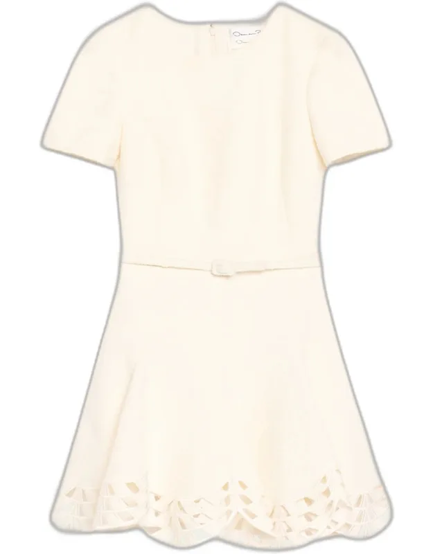 Cutout-hem Tweed Mini Dress With Belt