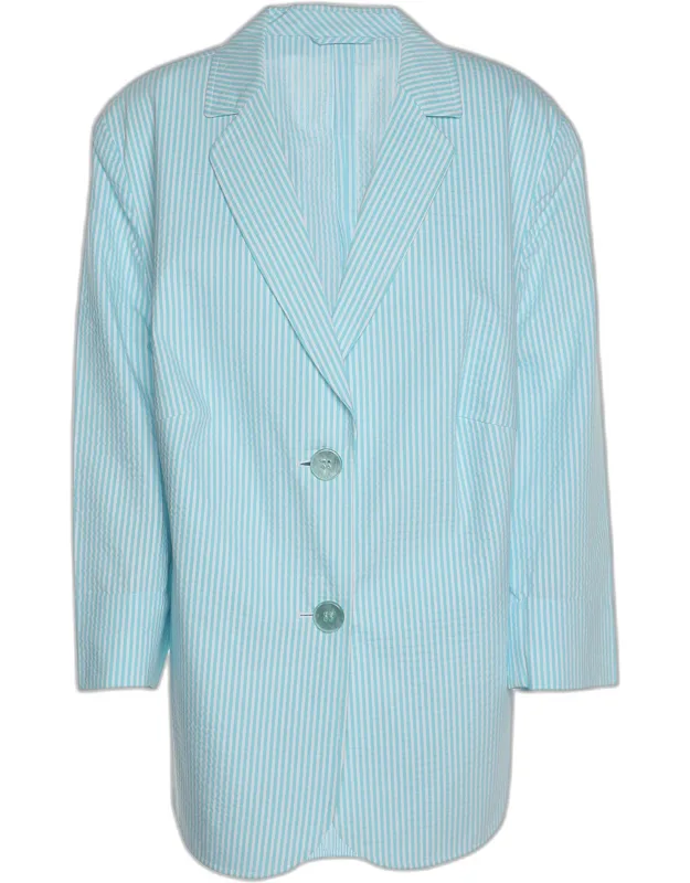 Light Blue Stripe Cotton Blend Single Breasted Blazer