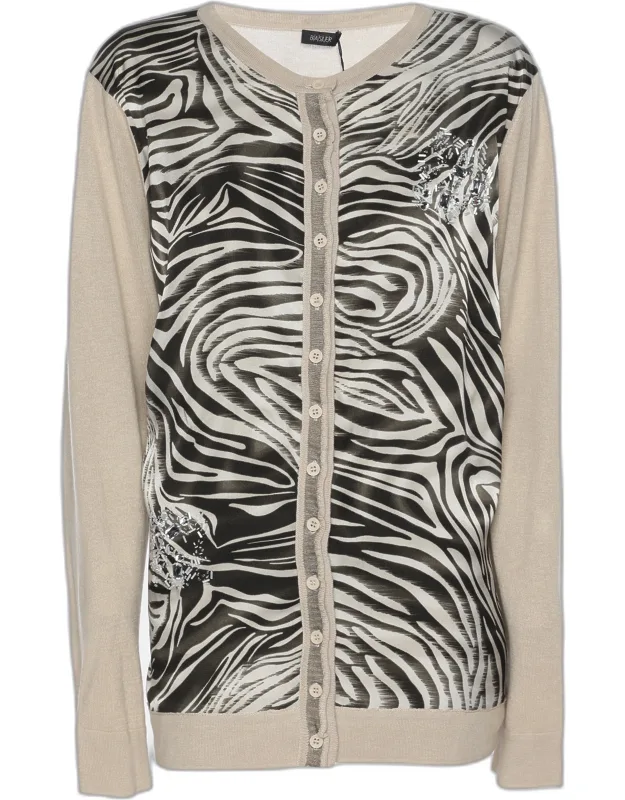 Multicolor Printed Satin Knit Crystal Embellished Sweater