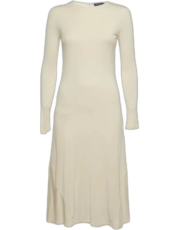 Off-white Jersey Long Sleeve Midi Dress