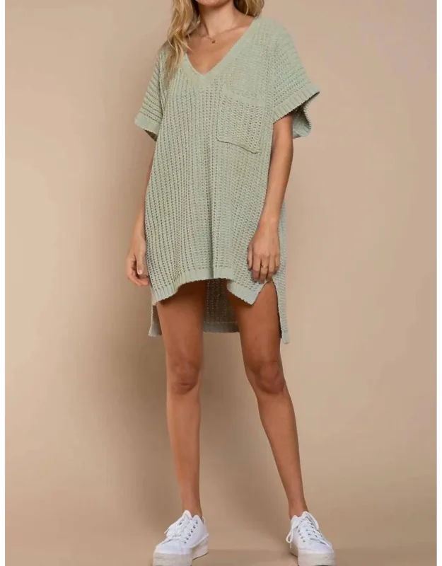 High-low Short Sleeve Chenille Sweater