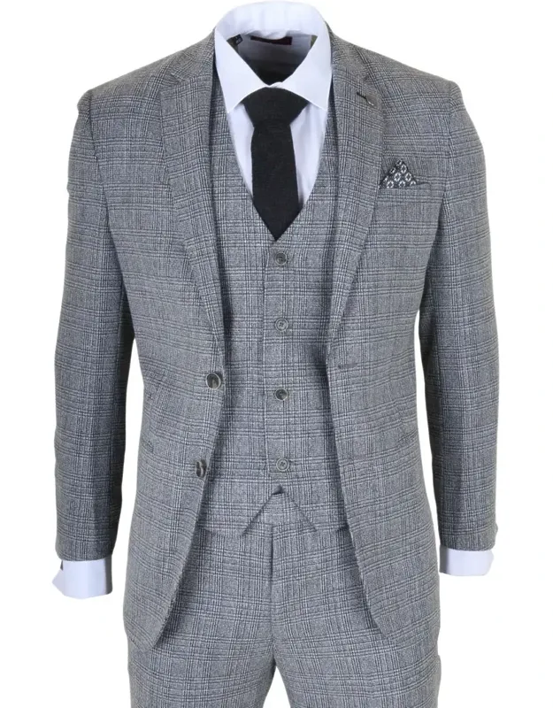 3 Piece Suit Classic Plaid Checked Slim Fit Formal Dress