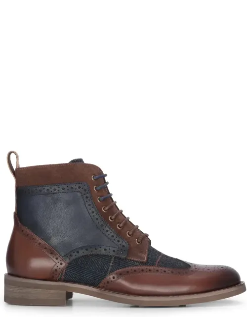 Leather Lace-up Tweed-detailing Oxford Dress Shoes