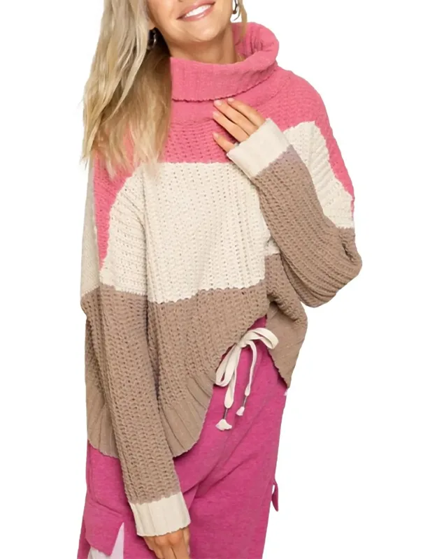 Textured Colorblock Turtleneck Sweater