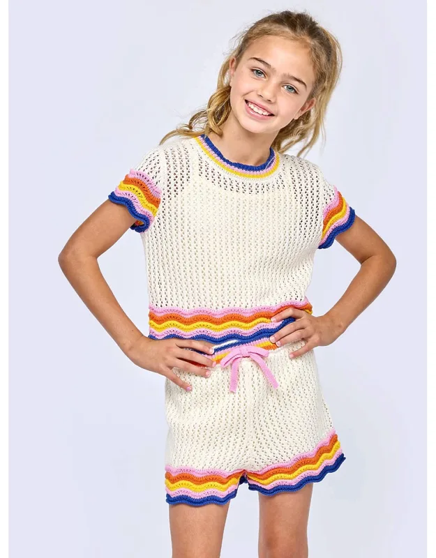 Tween Wave Colorblock Scallop Crochet Top