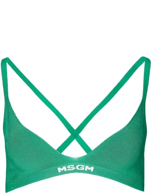 Ribbed Knit Logo-hem Bra