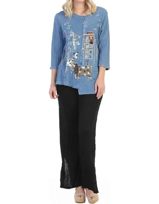 City Pups Mineral Washed Ribbed Cotton Tunic Top In Marine