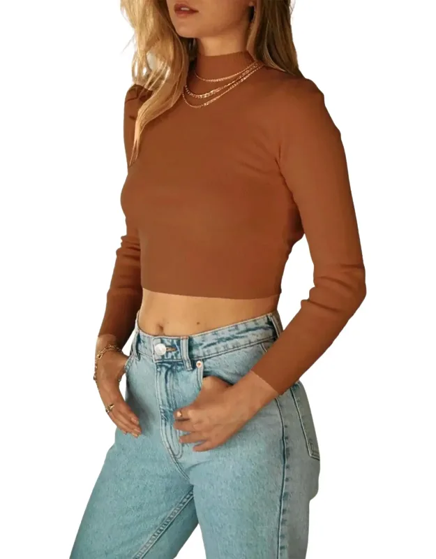 Cropped Open-back Mock Neck Sweater