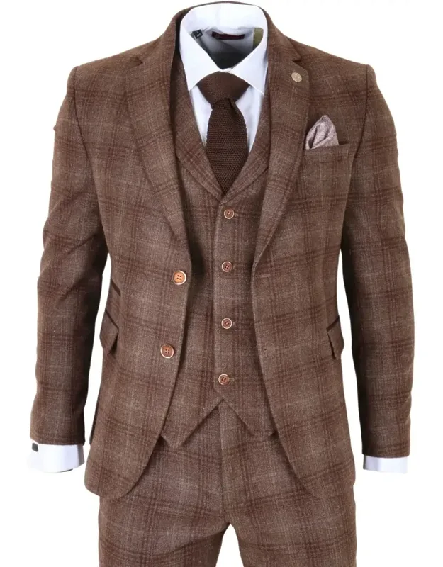 3 Piece Suit Tweed Check Formal Dress Suit