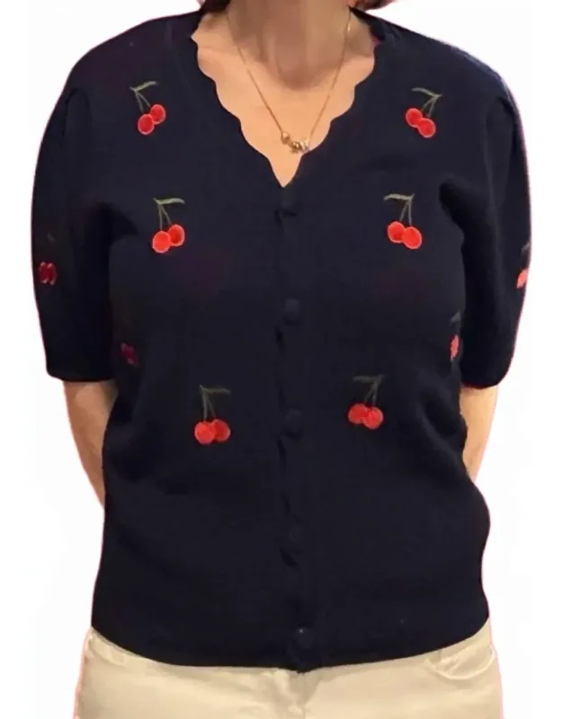 Cherry Embroidered Knit Top