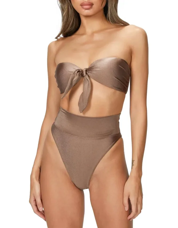 Solid High-leg Strapless Bikini Set