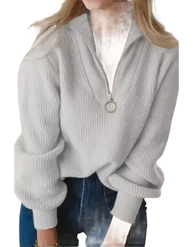 Ribbed-knit Half-zip Sweater