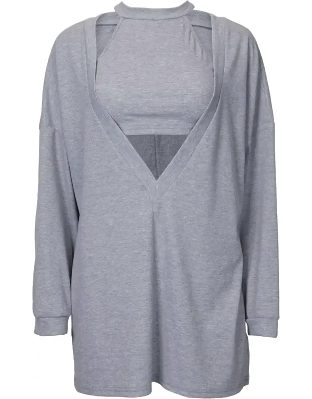 Cropped Tank And Pullover Two-piece Set