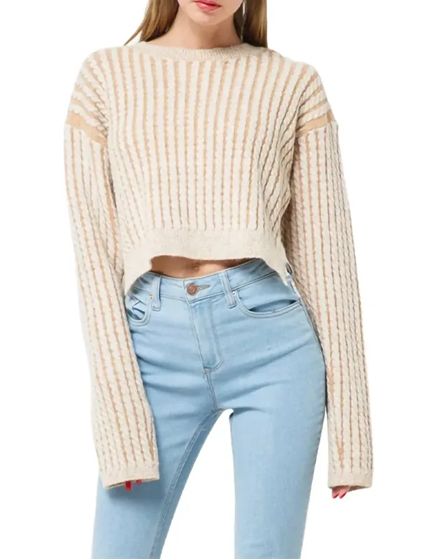 Cropped Cable-knit Striped Sweater