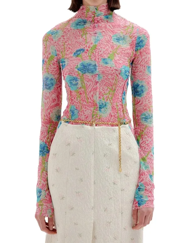 Floral Print Mockneck Top