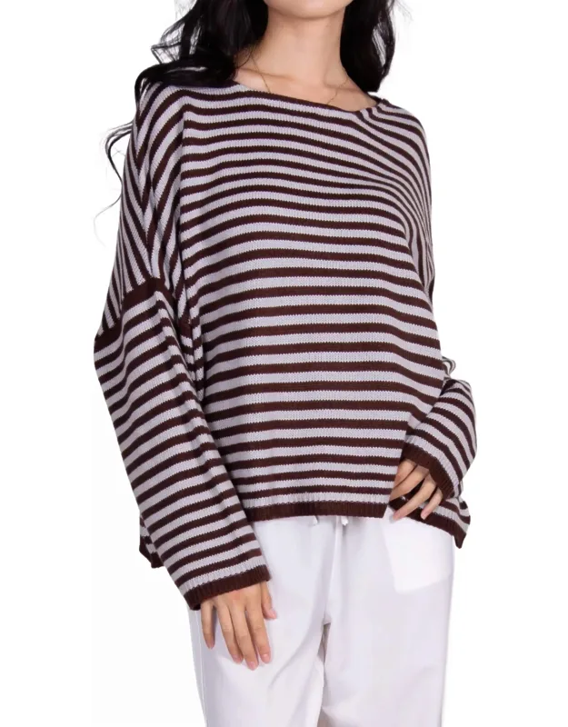 Dropped-shoulder Striped Knit Sweater