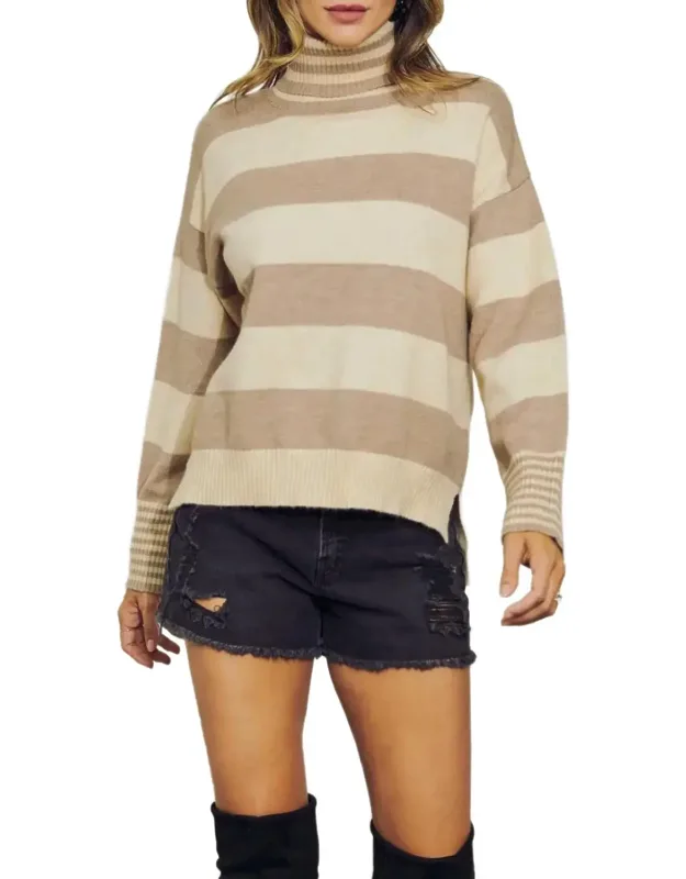 Cotton-blend Multi-stripe Turtleneck Sweater