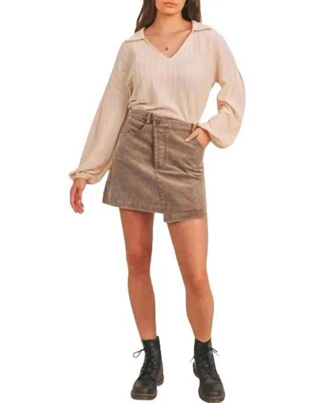 Criss-cross Asymmetrical Corduroy Skirt