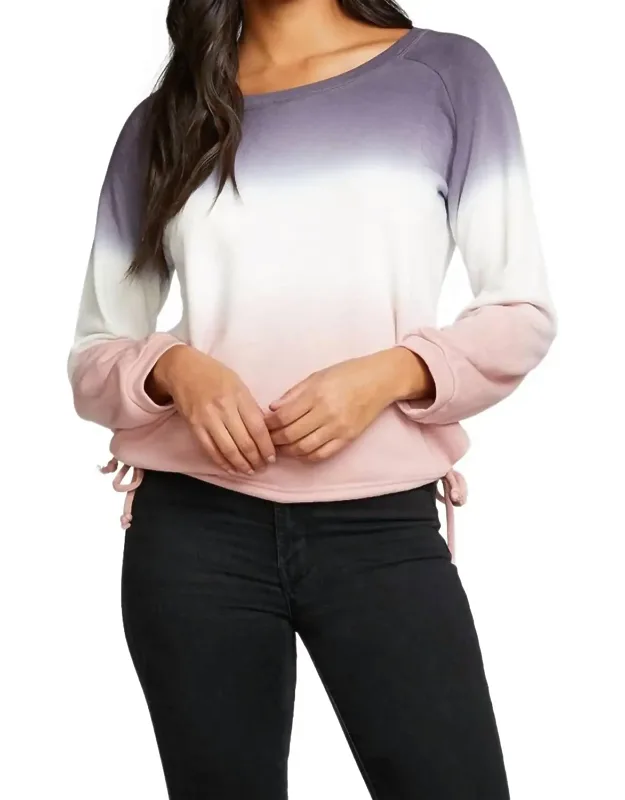 Slub French Terry Blouson Sleeve Side Tie Raglan Pullover