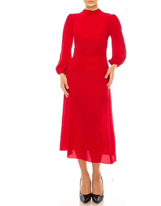 Long Sleeve Mock Neck Midi Dress