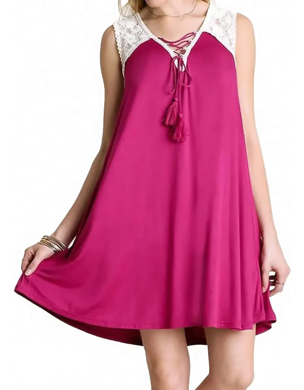 Lace Up Tassel Tie Dress