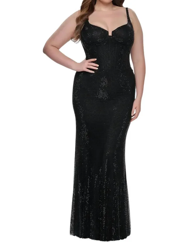 Rhinestone Fishnet Prom Dress
