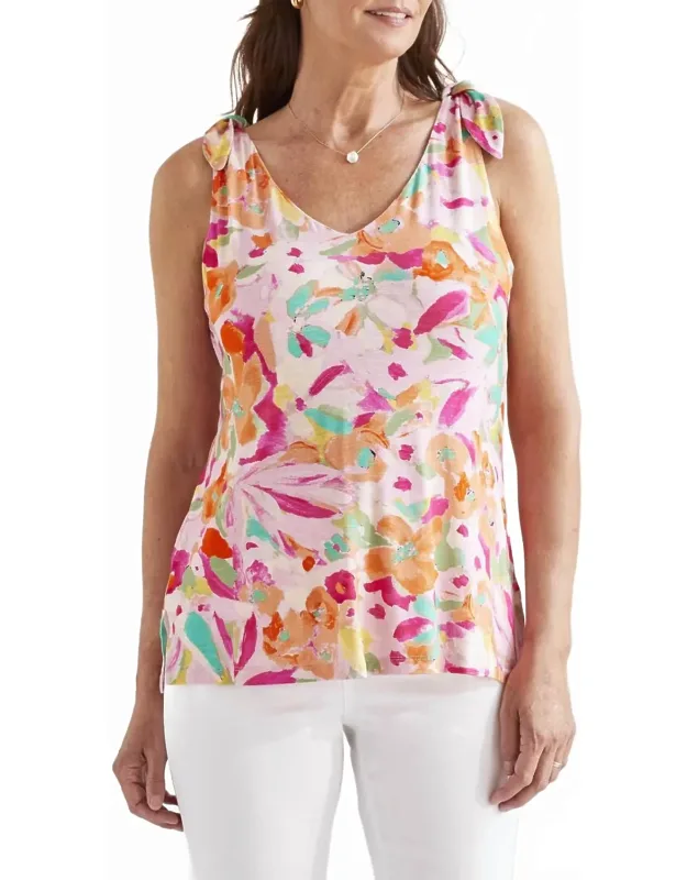 Print Shoulder Tie Top