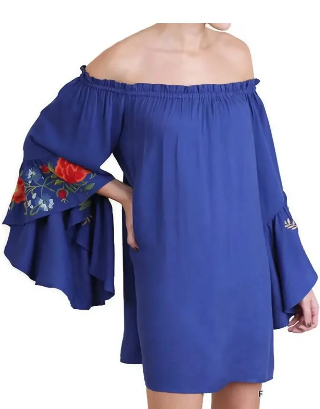 Floral Embroidered Bell Sleeve Mini Dress