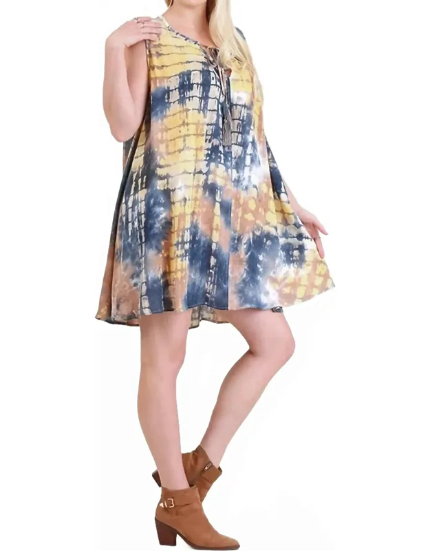 Tie Dye Sleeveless Keyhole Dress