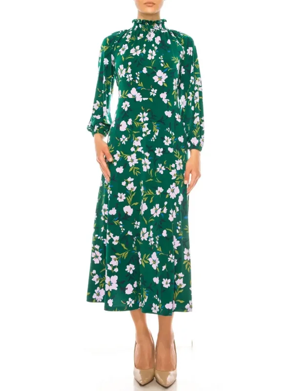 Floral Mock Neck Midi Dress