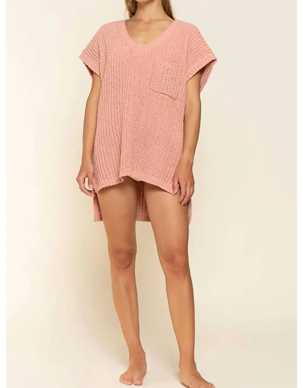 High-low Short Sleeve Chenille Sweater