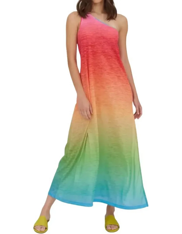 One Shoulder Rainbow Maxi Dress
